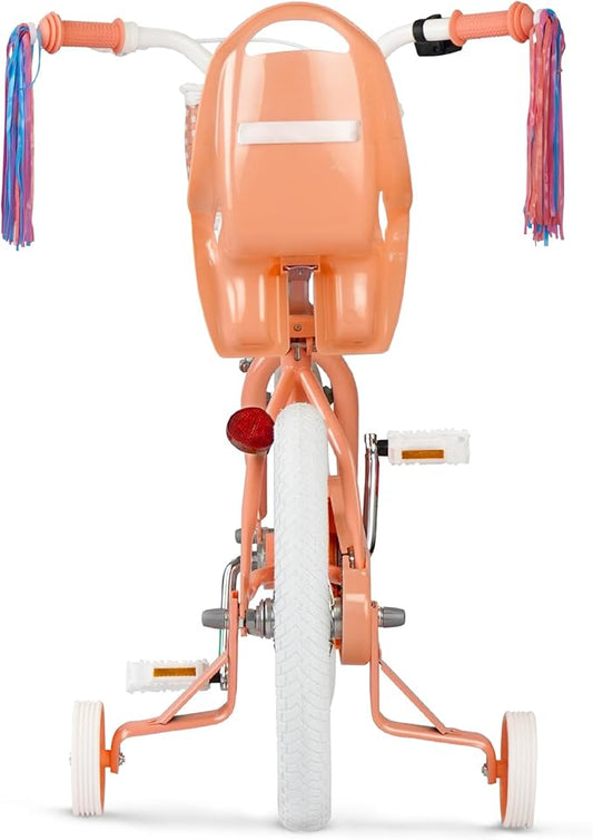 XJD Girls Bike for Toddlers 3-9 Years Old Kids, 12 14 16 Inch Kids Bike with Training Wheels, Streamers, Basket and Doll Seat, Children Bicycles with Handbrake